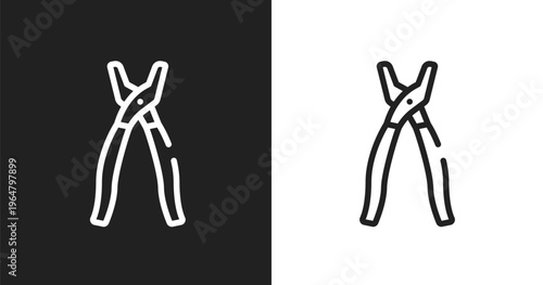 Open pliers icon. Linear black, white icon from tools and machinery collection. Outline open pliers vector. Thin line symbol isolated on white and black background