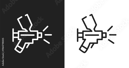 Paint airbrush icon. Linear black, white icon from tools and machinery collection. Outline paint airbrush vector. Thin line symbol isolated on white and black background