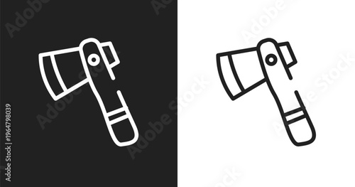Inclined ax icon. Linear black, white icon from constructicons collection. Outline inclined ax vector. Thin line symbol isolated on white and black background