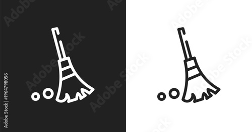 Sweeping broom icon. Linear black, white icon from constructicons collection. Outline sweeping broom vector. Thin line symbol isolated on white and black background
