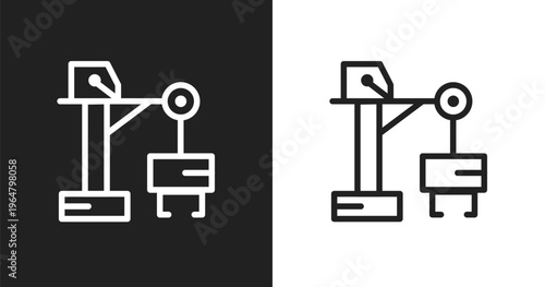 Big derrick with boxes icon. Linear black, white icon from constructicons collection. Outline big derrick with boxes vector. Thin line symbol isolated on white and black background
