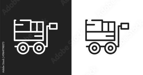 Trolley with cargo icon. Linear black, white icon from constructicons collection. Outline trolley with cargo vector. Thin line symbol isolated on white and black background