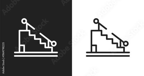 Stairs with handle icon. Linear black, white icon from constructicons collection. Outline stairs with handle vector. Thin line symbol isolated on white and black background