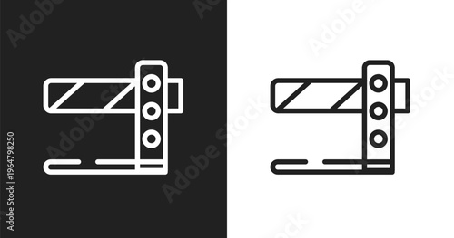 Road barrier icon. Linear black, white icon from constructicons collection. Outline road barrier vector. Thin line symbol isolated on white and black background
