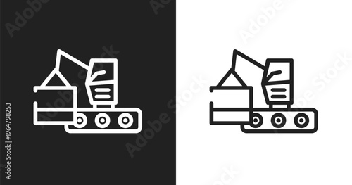 Derrick with boxes icon. Linear black, white icon from constructicons collection. Outline derrick with boxes vector. Thin line symbol isolated on white and black background