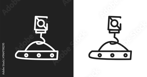 Crane hand drawn tool icon. Linear black, white icon from hand drawn construction collection. Outline crane hand drawn tool icon vector. Thin line symbol for use on web and mobile apps, logo, print