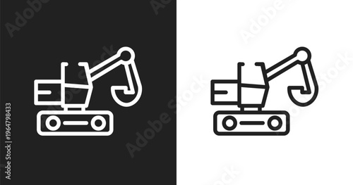 Digger icon. Linear black, white icon from work tools collection. Outline digger vector. Thin line symbol isolated on white and black background
