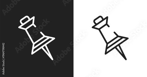 Pin tool icon. Linear black, white icon from work tools collection. Outline pin tool vector. Thin line symbol isolated on white and black background