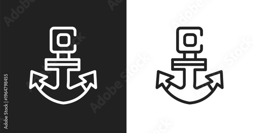 Anchor navigational tool icon. Linear black, white icon from work tools collection. Outline anchor navigational tool vector. Thin line symbol isolated on white and black background