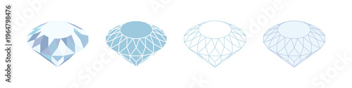 Set of elegant gemstone and diamond icons in outline, glyph style.