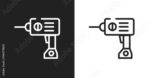 Machine drill icon. Linear black, white icon from do it yourself collection. Outline machine drill vector. Thin line symbol isolated on white and black background
