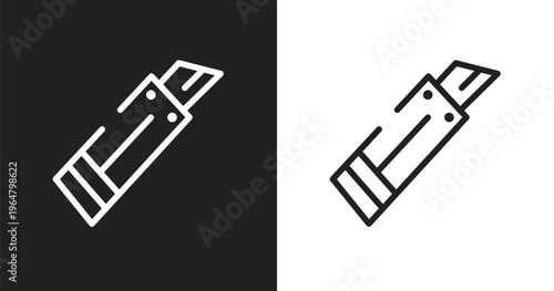 Paper cutter icon. Linear black, white icon from do it yourself collection. Outline paper cutter vector. Thin line symbol isolated on white and black background