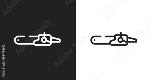 Sharp chainsaw icon. Linear black, white icon from toolbox collection. Outline sharp chainsaw vector. Thin line symbol isolated on white and black background