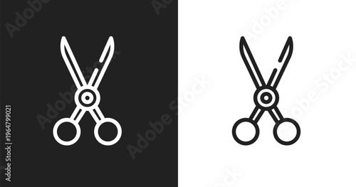 Shears icon. Linear black, white icon from tool box collection. Outline shears vector. Thin line symbol isolated on white and black background