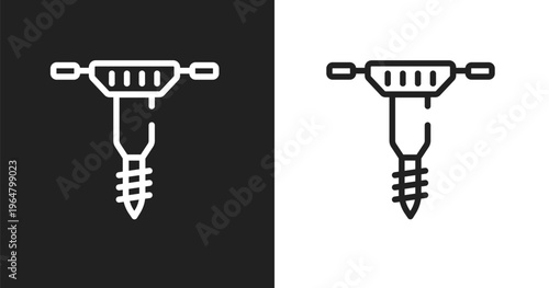 Hydraulic breaker icon. Linear black, white icon from tool box collection. Outline hydraulic breaker vector. Thin line symbol isolated on white and black background