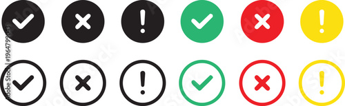 Choice Icons: A vibrant collection of check marks, cross marks, and exclamation points, each meticulously designed to communicate selection, rejection, and caution