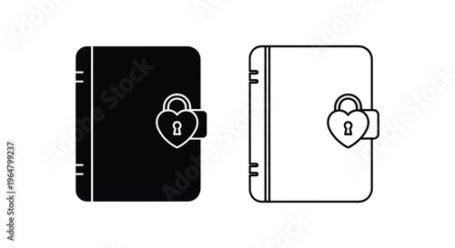 Locked and unlocked notebooks with heart shaped padlocks Vector
