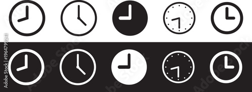Clock Icons Variety: A collection of various clock icons with different styles, showing the passage of time and the concept of scheduling.