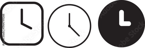 Time Icons: A set of minimalistic clock icons, each representing different design styles of measuring time and efficiency. Designed with clean lines and simplicity