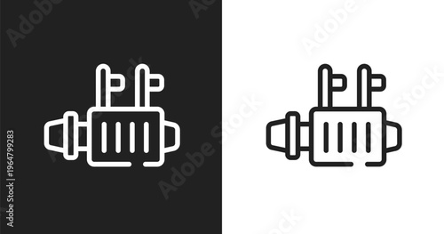 Starter icon. Linear black, white icon from car parts collection. Outline starter vector. Thin line symbol isolated on white and black background