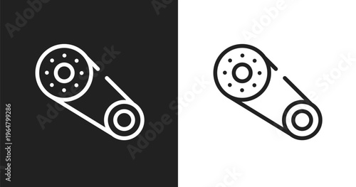 Timing belt icon. Linear black, white icon from car parts collection. Outline timing belt vector. Thin line symbol isolated on white and black background