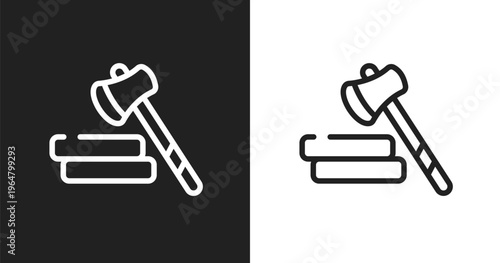 Lumberjack icon. Linear black, white icon from mining and crafting collection. Outline lumberjack vector. Thin line symbol isolated on white and black background