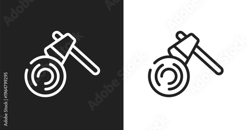 Woodcutter icon. Linear black, white icon from mining and crafting collection. Outline woodcutter vector. Thin line symbol isolated on white and black background