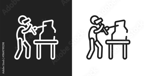 Sculptor icon. Linear black, white icon from mining and crafting collection. Outline sculptor vector. Thin line symbol isolated on white and black background