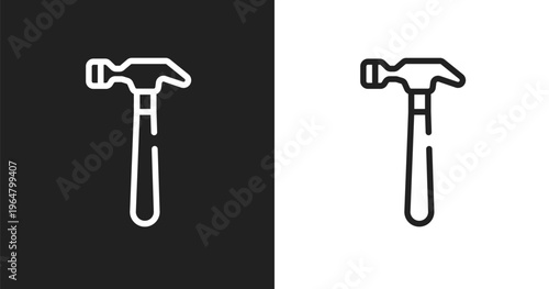 Hammering icon. Linear black, white icon from carpentry collection. Outline hammering vector. Thin line symbol isolated on white and black background