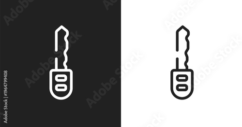 Car key icon. Linear black, white icon from work tools collection. Outline car key vector. Thin line symbol isolated on white and black background