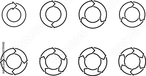 A series of circular arrow icons arranged in two rows on a white background