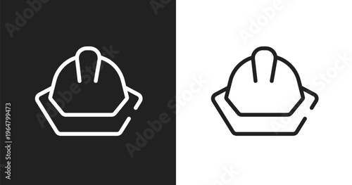 Head protection icon. Linear black, white icon from construction collection. Outline head protection vector. Thin line symbol isolated on white and black background
