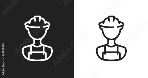 Construction worker icon. Linear black, white icon from construction collection. Outline construction worker vector. Thin line symbol isolated on white and black background
