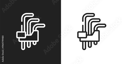 Hex key icon. Linear black, white icon from construction tool collection. Outline hex key vector. Thin line symbol isolated on white and black background