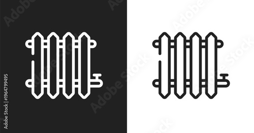 Radiator icon. Linear black, white icon from plumber collection. Outline radiator vector. Thin line symbol isolated on white and black background