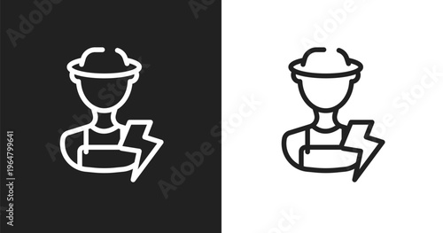 Electrician icon. Linear black, white icon from electrician tools collection. Outline electrician vector. Thin line symbol isolated on white and black background