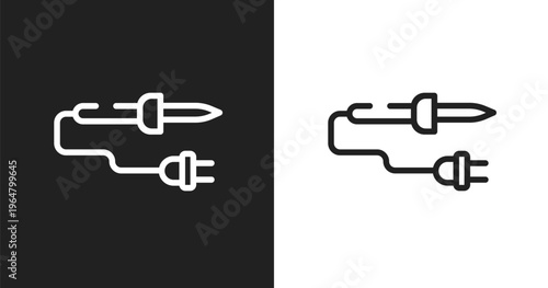 Soldering iron icon. Linear black, white icon from electrician tools collection. Outline soldering iron vector. Thin line symbol isolated on white and black background