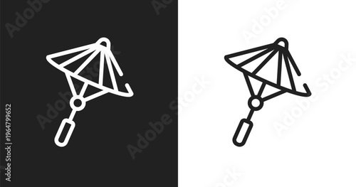 Japanese umbrella icon. Linear black, white icon from handcraft collection. Outline japanese umbrella vector. Thin line symbol isolated on white and black background