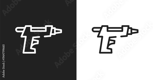 Glue gun icon. Linear black, white icon from handcraft collection. Outline glue gun vector. Thin line symbol isolated on white and black background