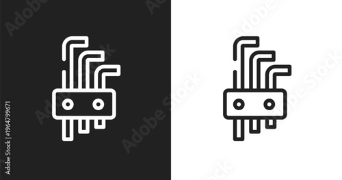 Allen keys icon. Linear black, white icon from construction collection. Outline allen keys vector. Thin line symbol isolated on white and black background
