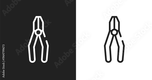 Crimping pliers icon. Linear black, white icon from construction collection. Outline crimping pliers vector. Thin line symbol isolated on white and black background