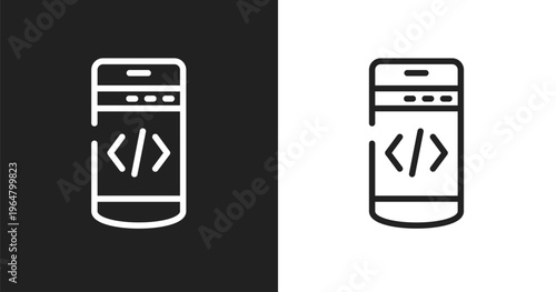 Mobile programming icon. Linear black, white icon from programming line craft collection. Outline mobile programming vector. Thin line symbol isolated on white and black background