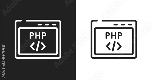 Php code icon. Linear black, white icon from programming line craft collection. Outline php code vector. Thin line symbol isolated on white and black background