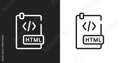 Html document icon. Linear black, white icon from programming line craft collection. Outline html document vector. Thin line symbol isolated on white and black background