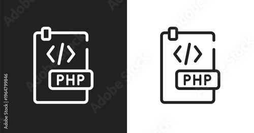 Php document icon. Linear black, white icon from programming line craft collection. Outline php document vector. Thin line symbol isolated on white and black background