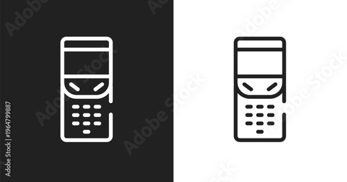 Folding phone icon. Linear black, white icon from electronic devices fill collection. Outline folding phone vector. Thin line symbol isolated on white and black background