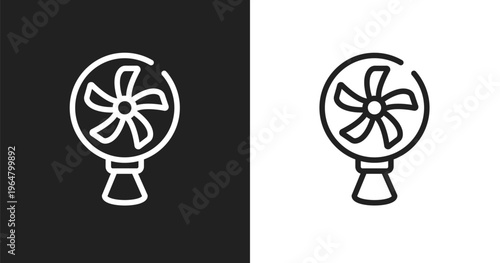Cooling fan icon. Linear black, white icon from electronic devices fill collection. Outline cooling fan vector. Thin line symbol isolated on white and black background