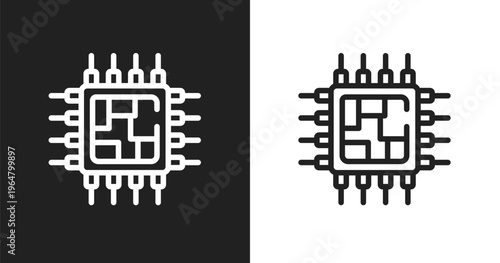 Cpu processor icon. Linear black, white icon from electronic devices fill collection. Outline cpu processor vector. Thin line symbol isolated on white and black background