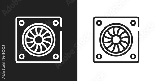 Computer fan icon. Linear black, white icon from hardware computer collection. Outline computer fan vector. Thin line symbol isolated on white and black background