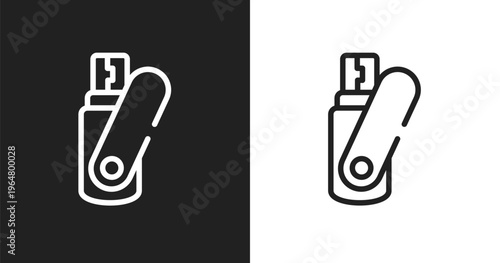 Flash card icon. Linear black, white icon from computer and hardware collection. Outline flash card vector. Thin line symbol isolated on white and black background